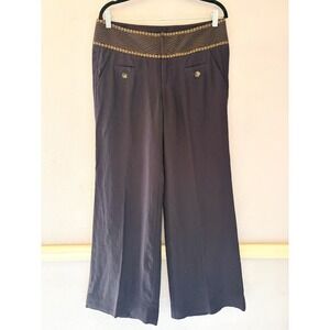 Idra Anthropologie Y2K Linen Wide Leg Pants Embellished Waist Dark Academia 8